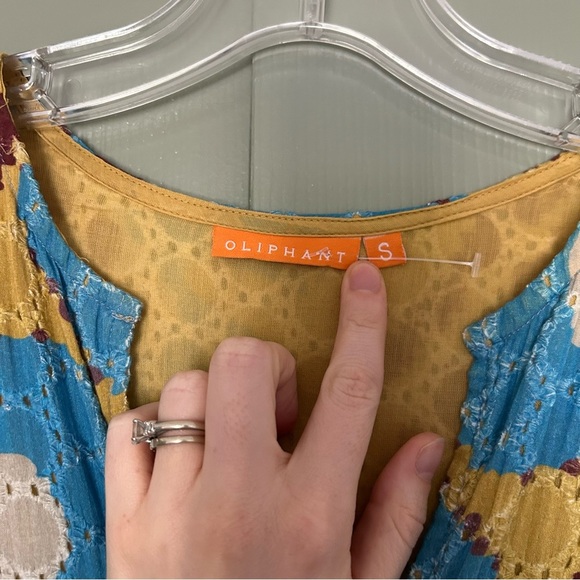 Oliphant Midi Dress with Puff Sleeves and Floral Pattern Patola Mustard - Picture 4 of 6